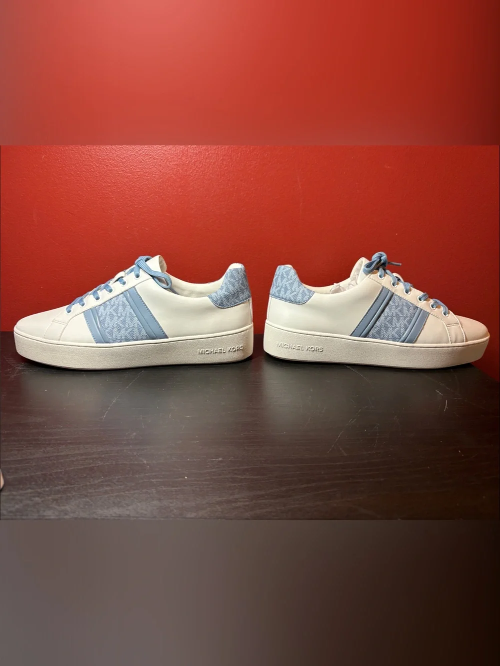 Michael Kors White Sneakers with Light Blue Laces
